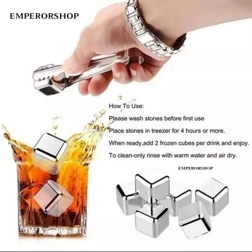 قالب یخ استیل خنک کننده نوشیدنی ضدزنگ و دارای ماده مخصوص خنک کننده 8 عددی با انبر مخصوص یخ فلزی دائمی