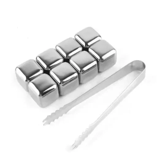 قالب یخ استیل خنک کننده نوشیدنی ضدزنگ و دارای ماده مخصوص خنک کننده 8 عددی با انبر مخصوص یخ فلزی دائمی