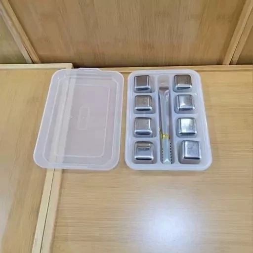 قالب یخ استیل خنک کننده نوشیدنی ضدزنگ و دارای ماده مخصوص خنک کننده 8 عددی با انبر مخصوص یخ فلزی دائمی