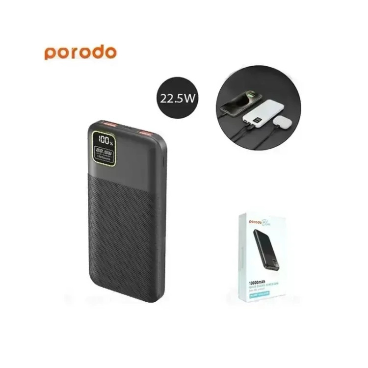 پاوربانک پرودو مدل Porodo Blue Quick Charge pb-22wPb10k با ظرفیت 10000 میلی آمپر