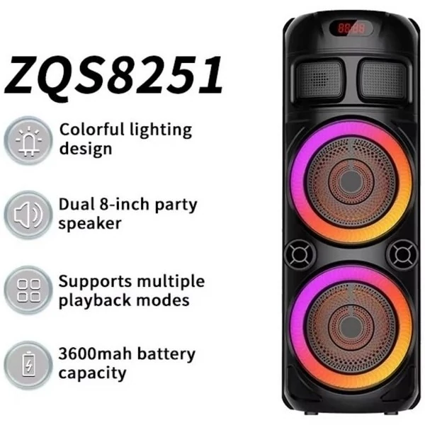 اسپیکر بلوتوثی ZQS8251 + میکروفون و ریموت کنترل
