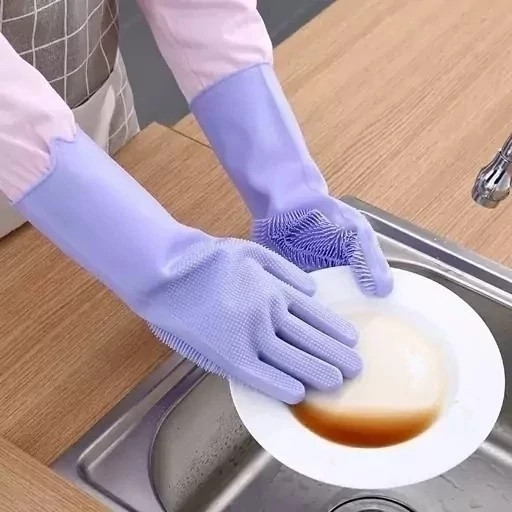 دستکش سیلیکونی پرزدار ( سایز بزرگ یک جفت وارداتی) دستکش سیلیکونی ظرفشویی دستکش