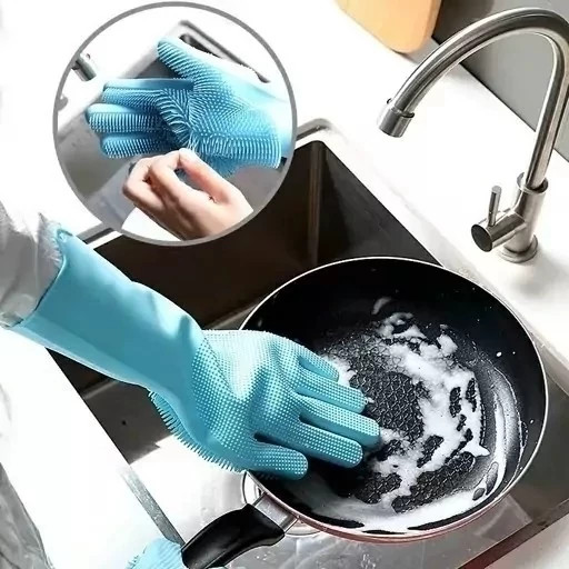 دستکش سیلیکونی پرزدار ( سایز بزرگ یک جفت وارداتی) دستکش سیلیکونی ظرفشویی دستکش