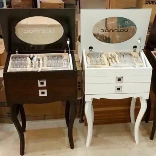 جعبه چوبی کنسول سرویس قاشق و چنگال 24 نفره کیفیت عالی پایه دار مارک دالتون