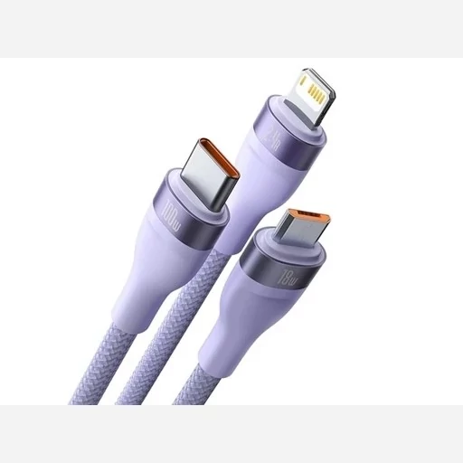 کابل شارژ و دیتا سه سرمیکرو، تایپ سی و لایتنینگ بیسوس Baseus Flash Series One-for-three Fast Charging Data Cable USB...