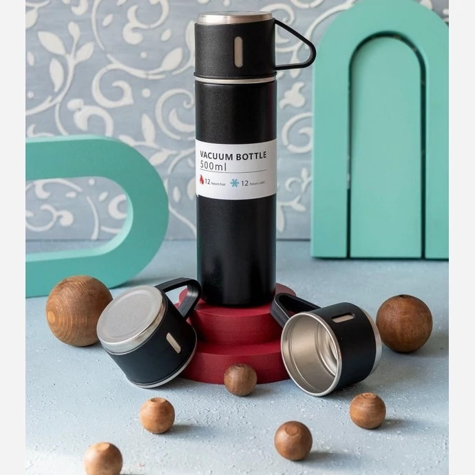 فلاسک مدل کادویی VACUUM FLASK SET گنجایش 0.5 لیتر به همراه لیوان مجموعه 3