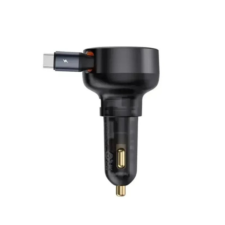 شارژر فندکی باسئوس مدل Enjoyment Pro Car Charger U+Retractable Type-C توان 60 وات