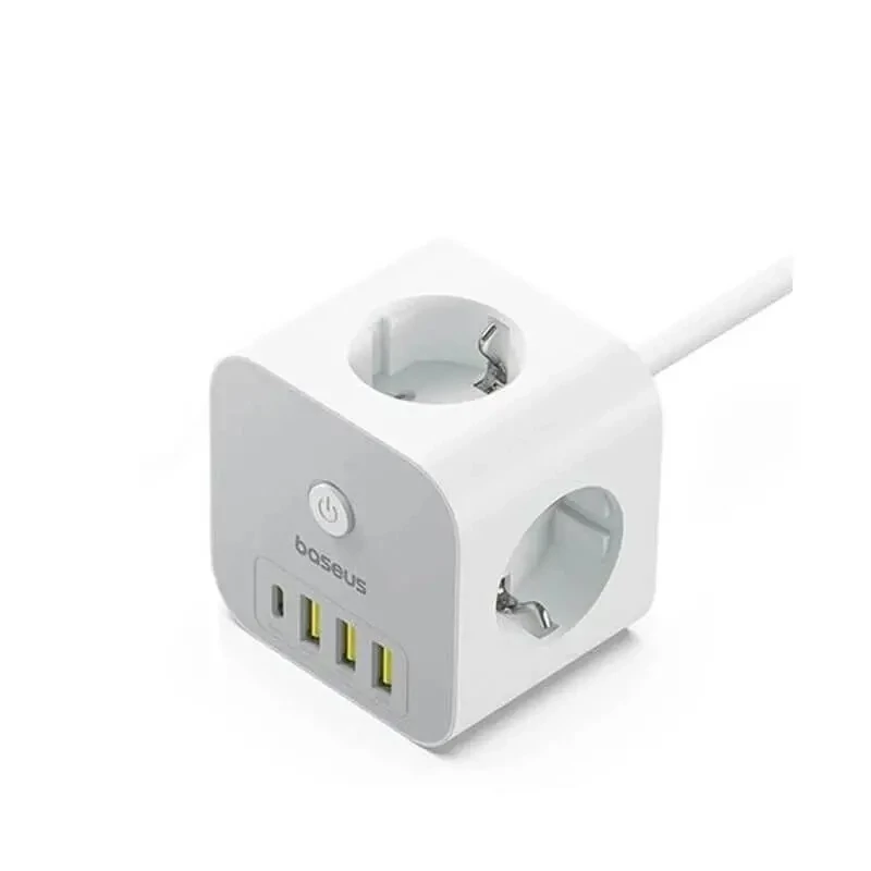 شارژر رومیزی 7 پورت باسئوس مدل PowerCombo Cube 3AC+3U+1C توان 20 وات طول کابل 1.5 متر