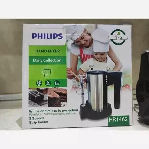 همزن دستی فیلیپس سه شاخه مدل hr1462 هلند، 800 وات بدنه استیل 5 سرعته توربو بسیار با کیفیت و دارای پایه ثابت سری ها