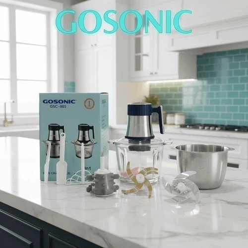 خردکن دو کاسه گوسونیک 4+6 تیغه طلایی تیتانیوم همراه با سیر پوست کن و همزن3500 وات مدل GSC-803