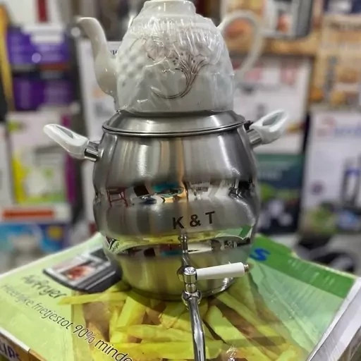 سماور روگازی کف چدن همراه با قوری ست بسیار زیبا