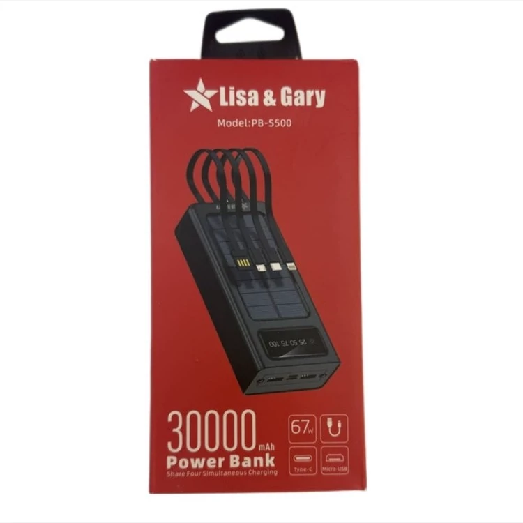 پاور بانک اصلی لیزا و گری مدل PB5500 ظرفیت30000 میلی آمپرساعت Lisa and Gary Power Bank Model PB5500 Capacity 30000 mAh ب