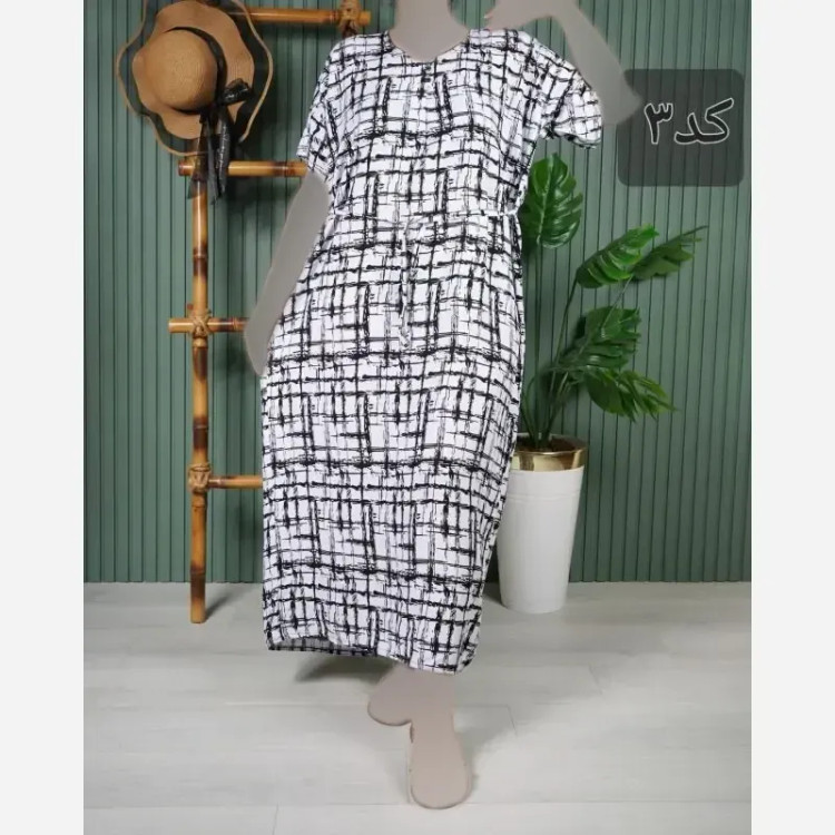 پیراهن نخی آستین کوتاه زنانه خارجی فری سایز مدل بلند