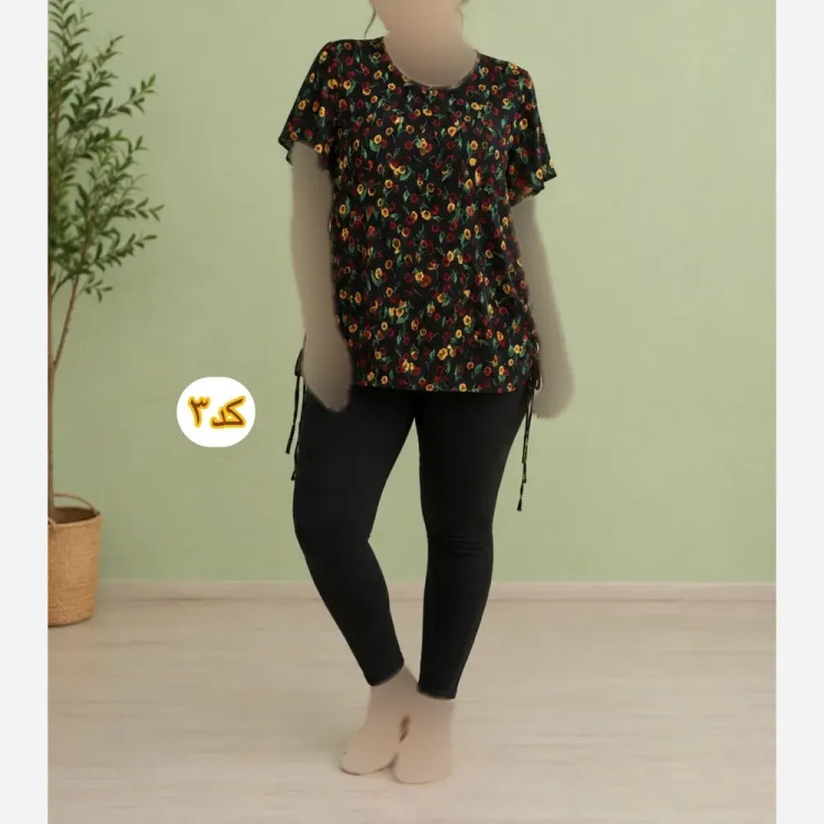 تیشرت نخی زنانه طرح لاله فری سایز خارجی