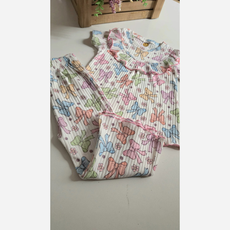ست بلوز شلوار راحتی دخترانه طرح دار خنک تابستانی 1 تا 12 سال