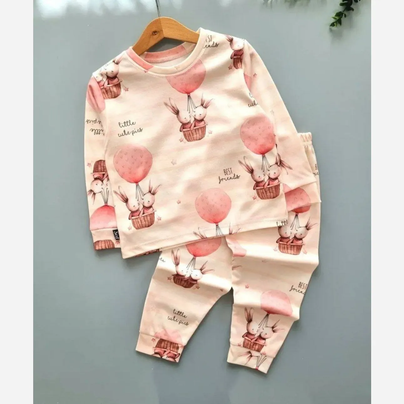 ست بلوز و شلوار راحتی طرح بالون و خرگوشها نخ و پنبه سایز 35 تا 50