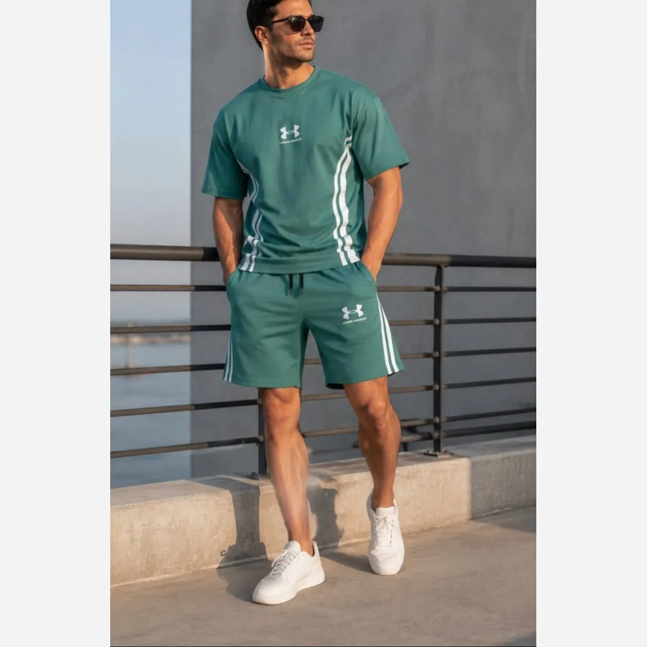 ست تیشرت شلوارک بیسکوییتی طرح جذاب  UNDER ARMOUR نواردوزی شده