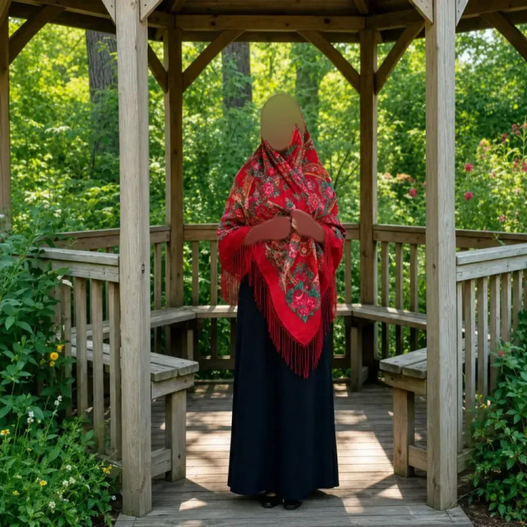 روسری ترکمنی پشمی اصل قرمز برند Pavlovo Posad قواره 148 در 148 روسیه