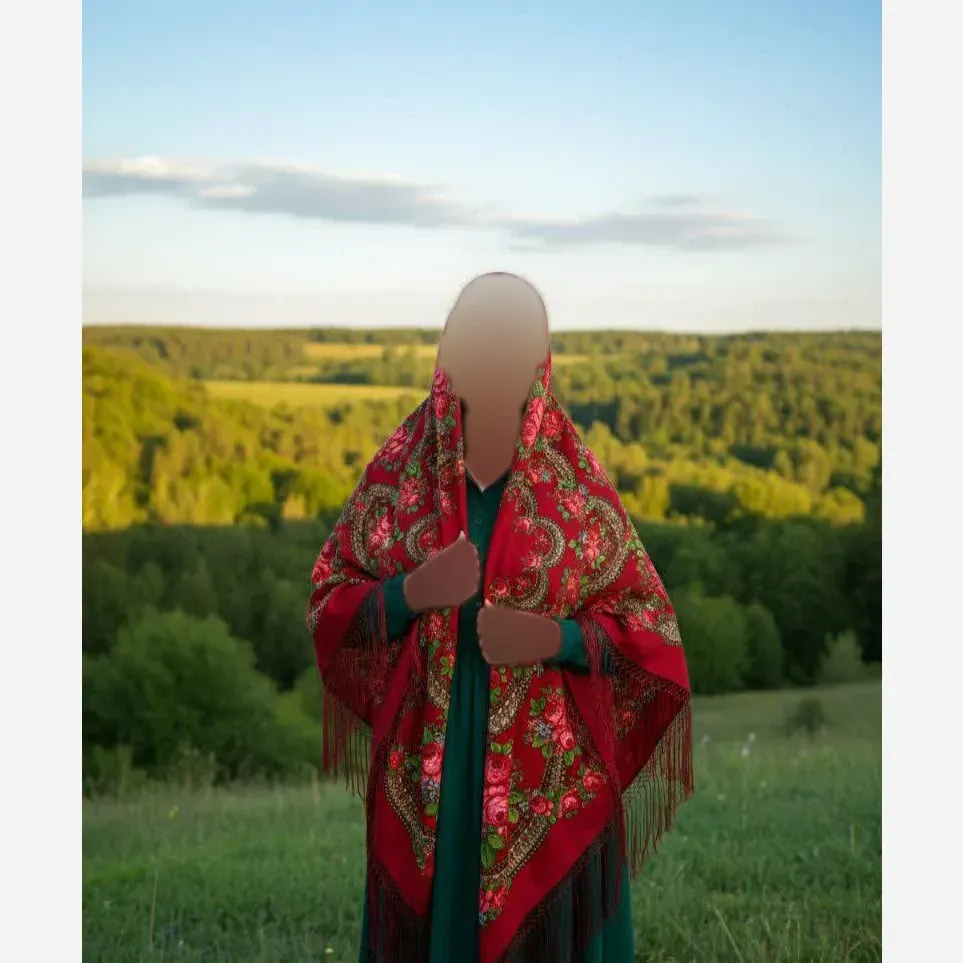 روسری ترکمنی اصل پشمی قرمز پاولوو پوساد قواره 148 سانتی متر
