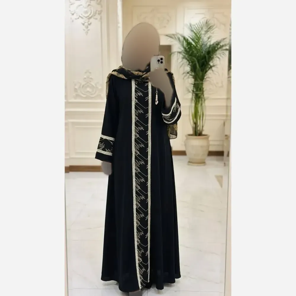عبای مینا مشکی جنس الیزه قد 140 سایز 38 تا 52