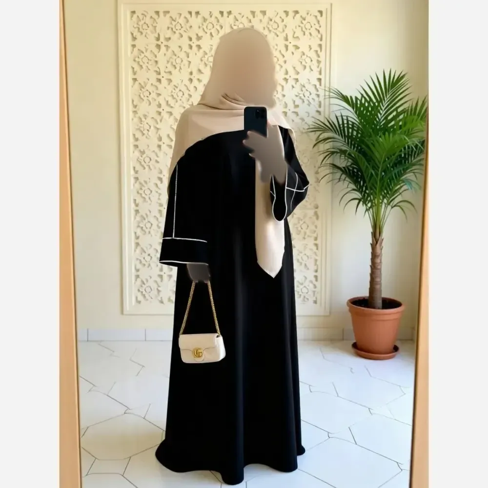 عبای جیران جنس الیزه مشکی بلند سایز 38 تا 52