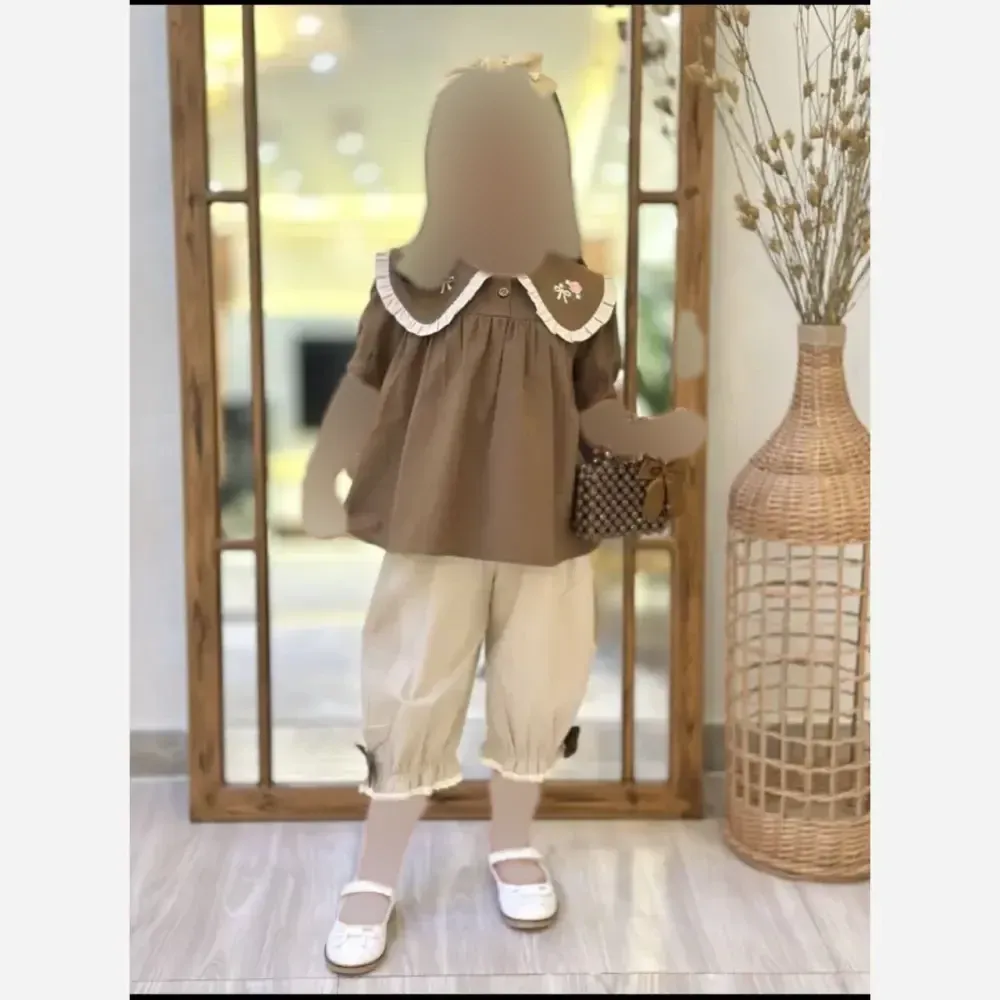 ست عروسکی پرنیا لنین آستین پفی دخترانه