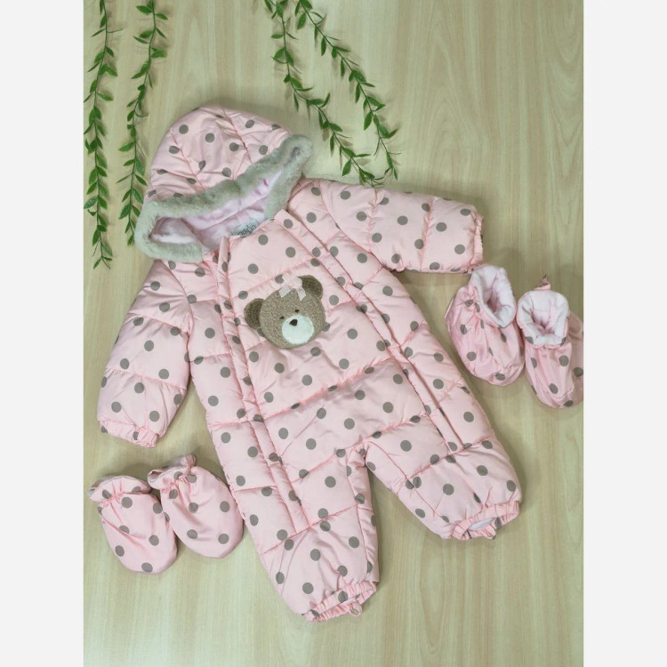 کاپشن سرهمی شمعی کلاهدار طرح تیانا با دستکش و پاپوش